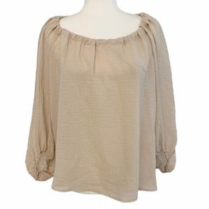 A New Day Womens Chiffon Muse Blouse Size Large Cream Ruched Flowy